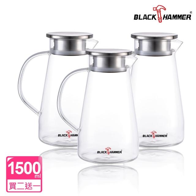 【BLACK HAMMER】買2送1 沁涼大容量耐熱玻璃水壺1500ml(任選)