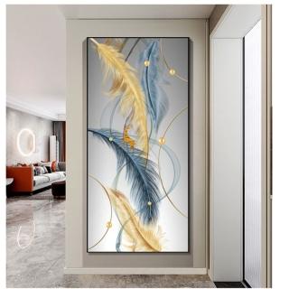 【JEN】輕奢羽毛晶瓷畫玄關走廊壁畫掛畫牆面裝飾40*80cm(A)