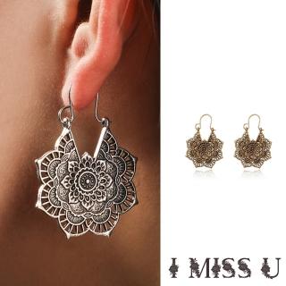 【I MISS U】波西米亞民族風復古縷空花卉雕花耳環(2色任選)