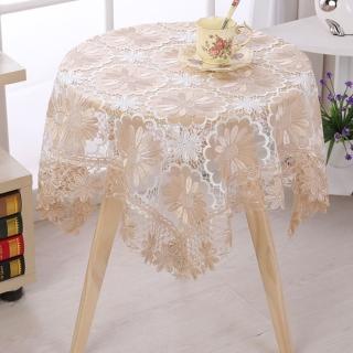 【JEN】歐式簡約蕾絲餐桌巾茶几防塵罩桌布110*110cm(淺咖色+原白)