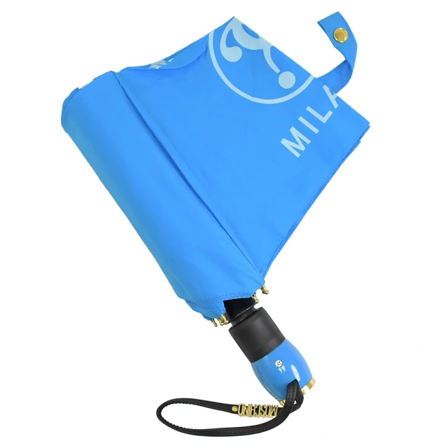 【MOSCHINO】品牌LOGO素雅自動開收長把晴雨傘(藍)