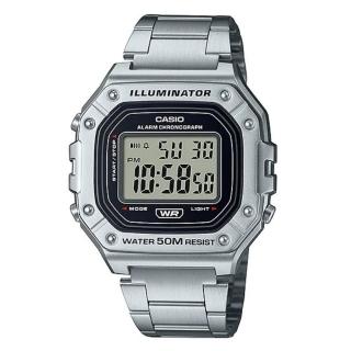 【CASIO 卡西歐】經典方形機能性運動電子錶-銀(W-218HD-1A)