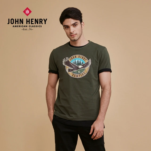 【JOHN HENRY】飛鷹印圖短袖T恤-綠