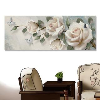 【24mama 掛畫】單聯式 油畫布 花卉 昆蟲 蝴蝶 美麗 開花 無框畫-80x30cm(玫瑰)