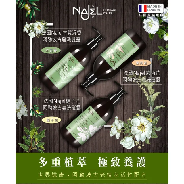 【法國NAJEL阿勒坡】古皂液頭皮洗髮精300ml4入(加碼贈市價$1960多功能智能電熱整髮器)