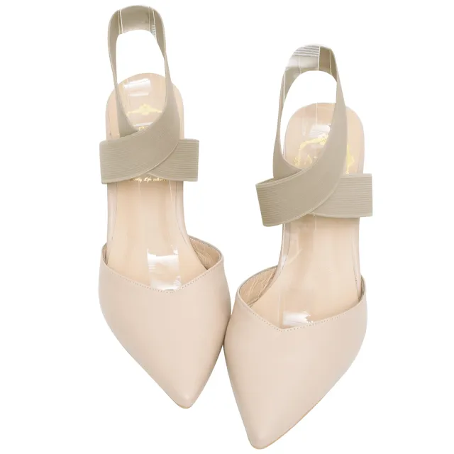 【Ann’S】芭蕾造型-寬版鬆緊繫帶V口綿羊皮尖頭細跟鞋8cm(奶茶杏)