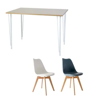 【MAMORU】丹麥漫步桌椅組-木紋餐桌X鬱金香軟墊餐椅(一桌二椅/餐椅組)