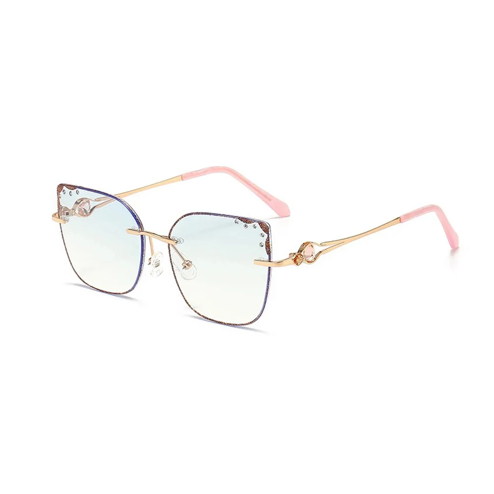 【MEGASOL】UV400抗UV濾藍光眼鏡時尚女仕大框手機眼鏡(水鑽亮片貓眼矩方框GD-1504-多色選)