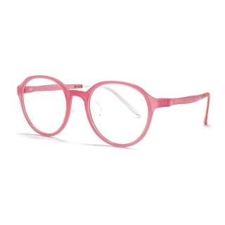 【FitGlasses】圓形兒童濾藍光眼鏡 無度數(粉色#9811-C4)