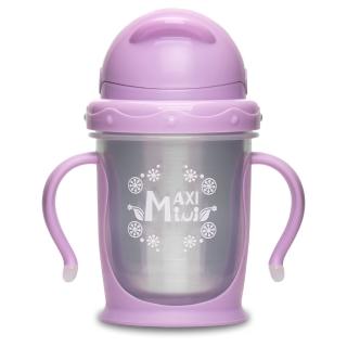 【美國 MAXIMINI】嬰幼兒抗菌不鏽鋼彈跳吸管水壺 馬卡龍紫(臺灣製抗菌不銹鋼餐具)