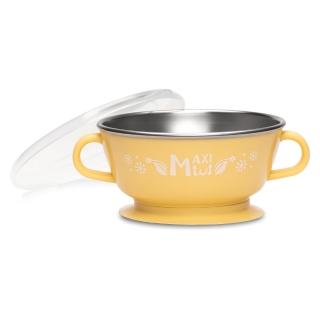 【美國 MAXIMINI】嬰幼兒抗菌不鏽鋼湯碗 奶油黃(臺灣製抗菌不銹鋼餐具)