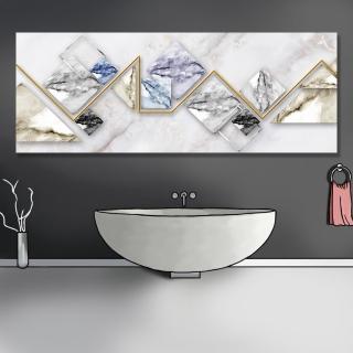 【24mama 掛畫】單聯式 油畫布 金色 磁磚 時尚 灰色 抽象 無框畫-80x30cm(幾何大理石)