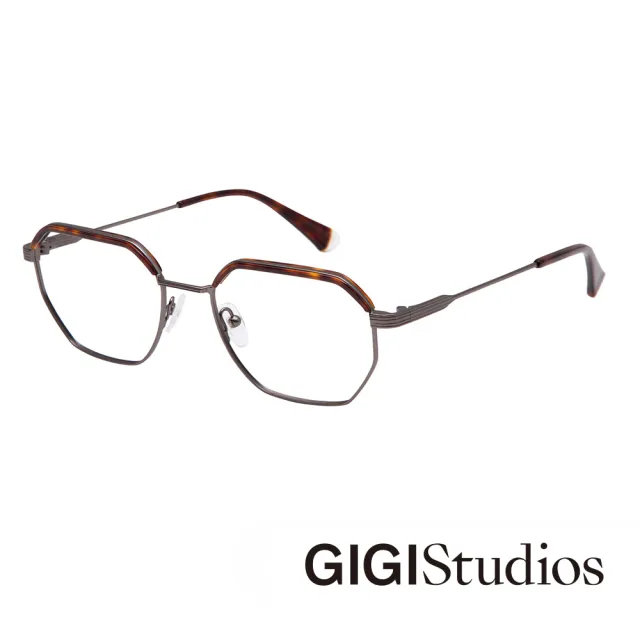 【GIGI Studios】極細六角形光學眼鏡(槍色 - YOUNG-6556/2)