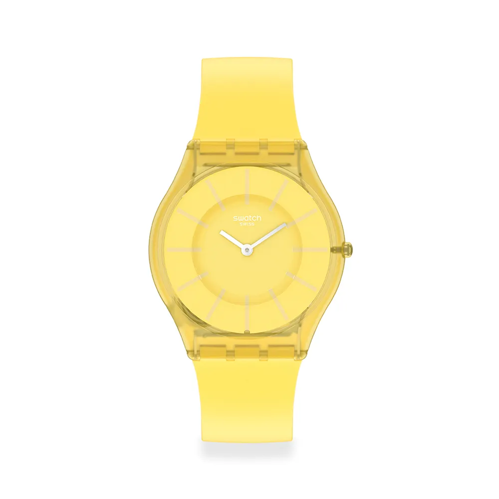 【SWATCH】SKIN超薄系列LEMONATA檸檬黃 手錶 瑞士錶 錶(34mm)