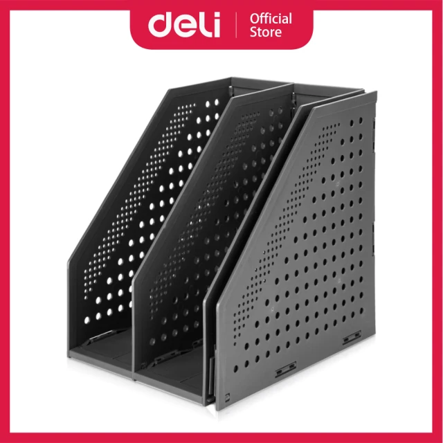 【得力】Deli得力 開放式三段折疊雜誌箱-深灰(E78995)