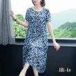 【JILLI-KO】買一送一 輕文藝印花居家連衣裙-F(藍)