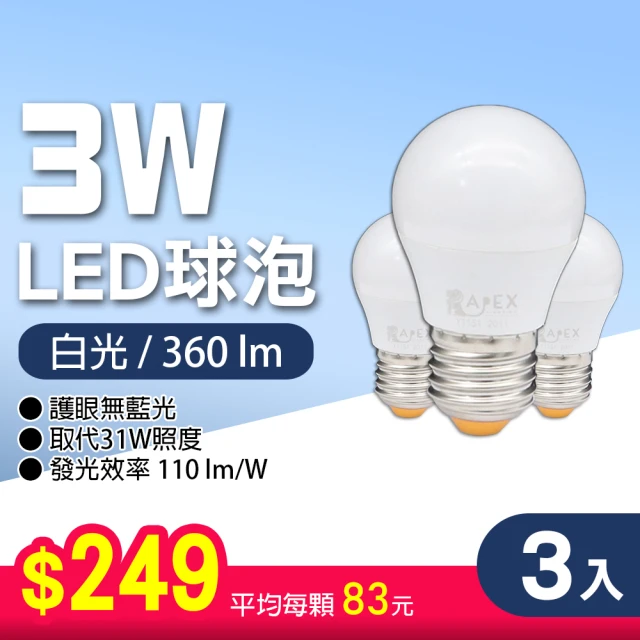 朝日光電 LED E27 3W球泡-3入(LED燈泡)