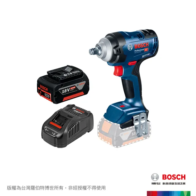 【BOSCH 博世】18V 免碳刷衝擊板手 GDS 18V-400 (4.0Ah x 1)