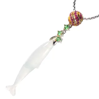 【Fubibaoding jeweler 富璧寶鼎珠寶】冰種海豚玩樂球球翡翠墜(天然A貨 冰種 海豚 翡翠 項鍊)