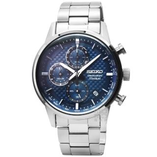 【SEIKO 精工】精工鈦金屬三眼計時賽車錶-藍(SSB387P1)