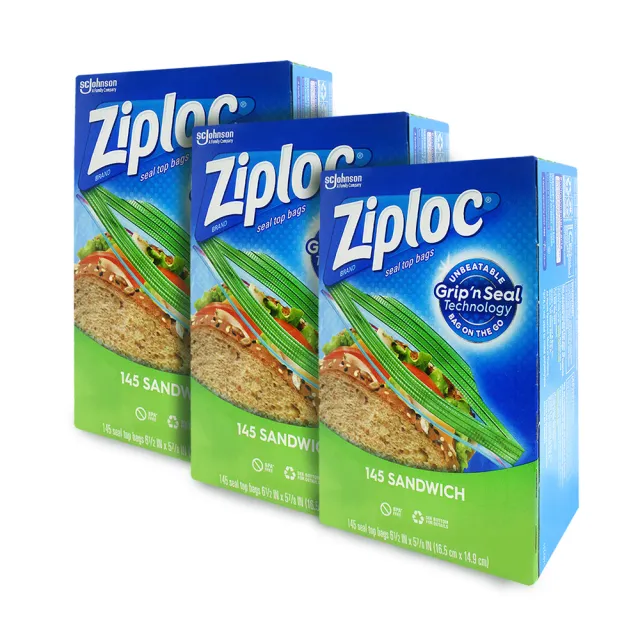 【Ziploc 密保諾】可封式三明治保鮮袋(145入/盒*3組)