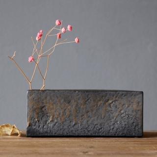 【JEN】日式禪風粗陶花器花瓶桌面擺飾居家裝飾17.5*6.5*3.5cm(長方形)