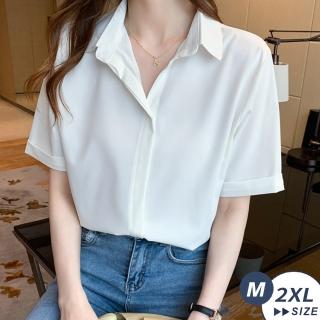 【LANNI 藍尼】★簡約暗門襟百搭短袖襯衫(襯衫/短袖/素面/上衣/通勤/上班族)