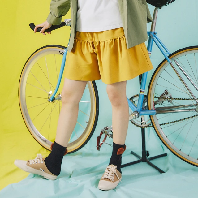 【Dailo】貓耳口袋層次蛋糕-女短褲裙 層次 藍 黑 黃(三色/版型合身)