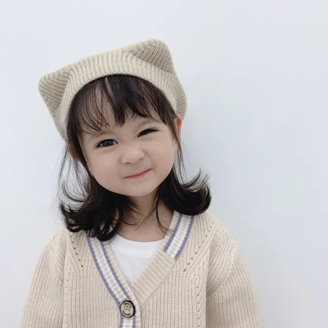 【OT SHOP】男女童素色針織貝雷帽 畫家帽 C5033(可愛貓耳朵)