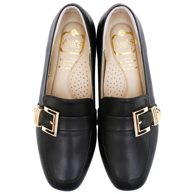 【Ann’S】鏤空造型金扣頂級綿羊皮平底樂福鞋3cm(黑)