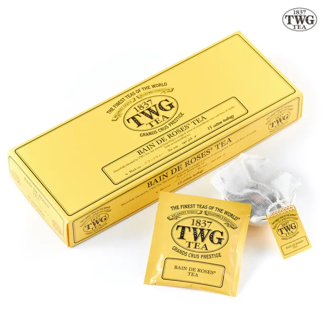 【TWG Tea】手工純棉茶包 玫瑰芬香茶 15包/盒(Bain de Roses Tea;黑茶)