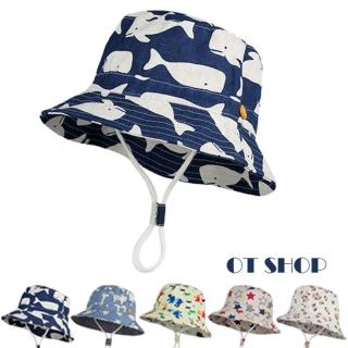 【OT SHOP】男女童棉質童趣卡通圖案漁夫帽 盆帽 C5044(春夏潮流配件 防風繩 動物 鯨魚 星星 碎花 兒童帽)