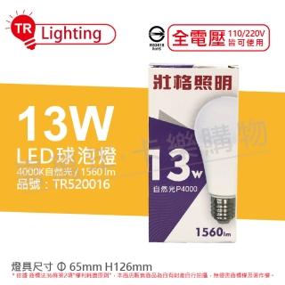 【TRUNK壯格】6入組 LED 13W 4000K 自然光 E27 全電壓 球泡燈 台灣製 TR520016