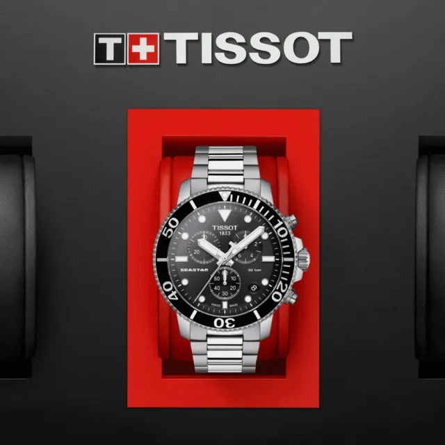 【TISSOT 天梭 官方授權】SEASTAR1000海星系列 300m紳士黑 潛水腕錶 禮物推薦 畢業禮物(T1204171105100)