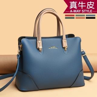 【艾美時尚】女包 真皮包 牛皮拼接感手提肩背托特包(6色.現貨+預購)
