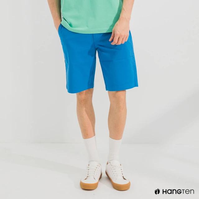 【Hang Ten】男裝-REGULAR FIT經典彈性短褲-寶藍