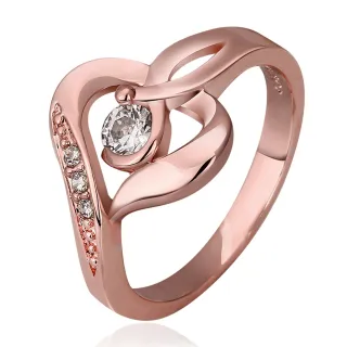 【Aphrodite 愛芙晶鑽】愛心曲線造型美鑽戒指(玫瑰金色)