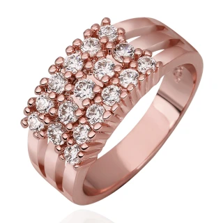 【Aphrodite 愛芙晶鑽】復古風格排鑽造型美鑽戒指(玫瑰金色)