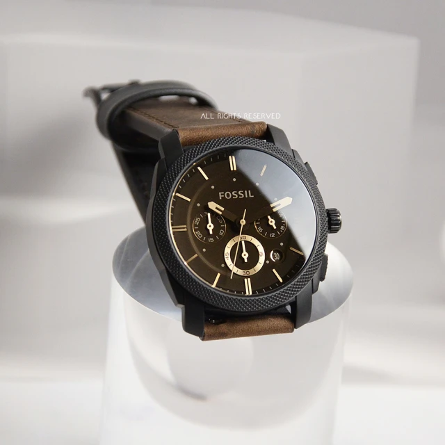 【FOSSIL】咖啡皮革錶帶三眼計時手錶 男錶 母親節(FS4656)
