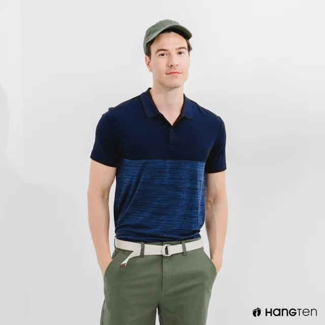 【Hang Ten】男裝-恆溫多功能-銀纖維無縫涼感抗菌除臭短袖POLO衫-深藍