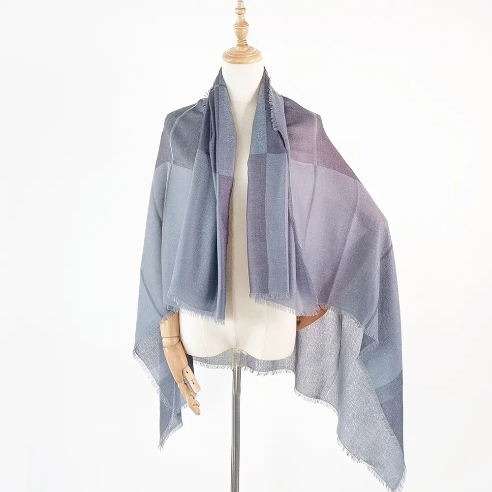 【F.M&Carol】流年系列方巾100%純喀什米爾羊絨披肩圍巾(沁葉風憶灰藍)
