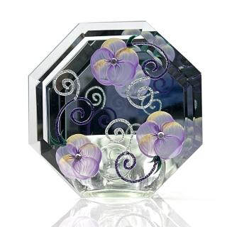 【Madiggan 貝斯麗】玫瑰手工彩繪玻璃八卦型開運燭臺(開運鏡面燭臺)