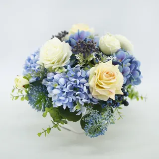 【HUGO DECO 榆果傢飾】藍繡球奶白玫瑰香氛擬真花藝(擬真花/香氛/花禮/節慶送禮)