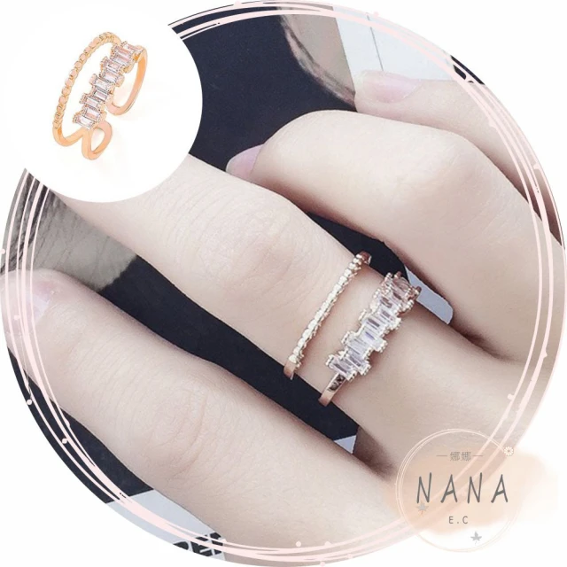 【NANA】娜娜 雙層設計不規則水鑽開口戒指-2色 H110120301(水鑽開口戒指)