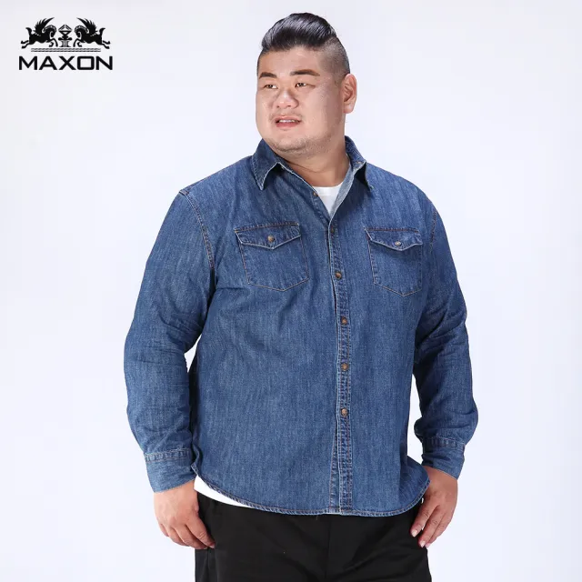 【MAXON 馬森大尺碼】中藍水洗美式牛仔襯衫外套2L~5L(82384-56)