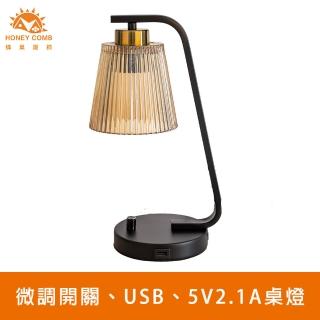 【Honey Comb】北歐工業風微調開關、USB、5V2.1A桌燈檯燈(KC8070)