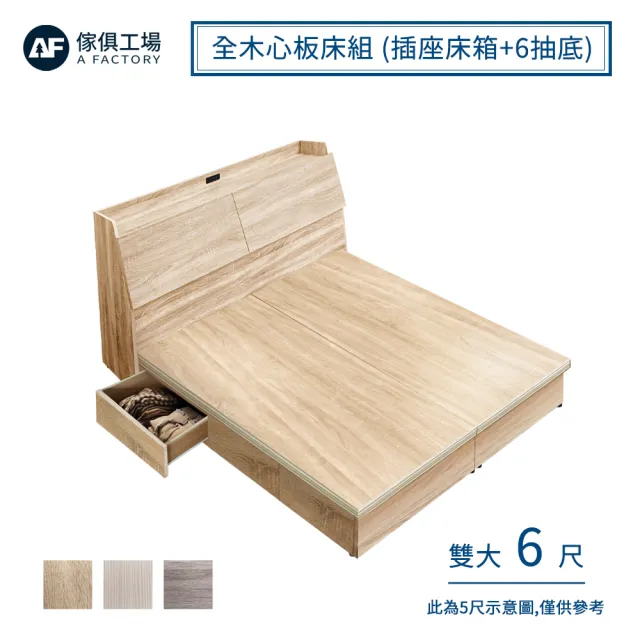 【A FACTORY 傢俱工場】吉米 MIT木心板床組 插座床箱+6抽底 - 雙大6尺