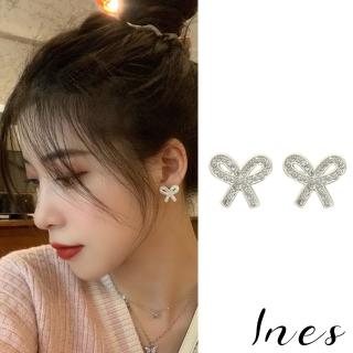 【INES】韓國設計S925銀針微鑲美鑽復古蝴蝶結造型耳環(S925銀針耳環 水鑽耳環 蝴蝶結耳環)