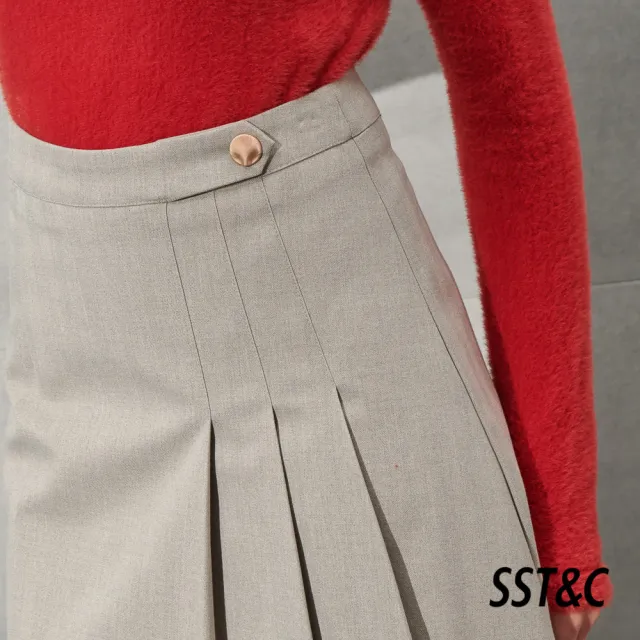【SST&C 最後65折】羊毛混紡人字紋壓褶西裝裙7462112009