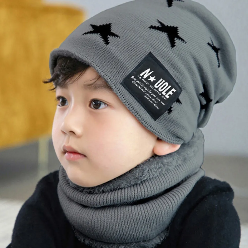 【iSFun】酷炫星星＊針織兒童保暖毛線帽+脖圍(2色可選)